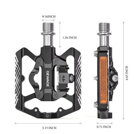 GEWAGE SPD Bike Pedals, 2 in 1 Dual Function Flat and SPD Pedals with Reflector, 9/16 Inch CrMo Axle for MTB Bikes, Road Bikes and E-Bikes