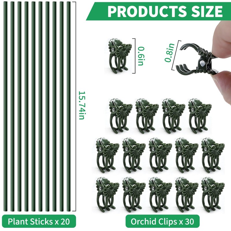 10pcs 15.7" Plant Stakes with 15pcs Clips, Bendable Orchid Stakes
