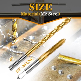 RURITKIT 1/4"-20 UNC Tap and #7 Drill Bit Kit, M2 HSS Drill and Tap Set, Combination of Drill and Tap Kit for Metal