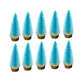 10pcs 4inch Mini Christmas Tree Bottle Brush Trees Chrismas Village Trees Ornaments Mini Plastic Christmas Trees with Wooden Base for Christmas Decoration Miniature Chrismas Tree (Blue)