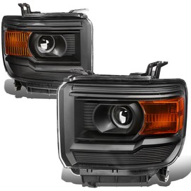 Auto Dynasty Headlights Assembly Compatible with 2014-2018 GMC Sierra 1500 2500HD 3500HD, Driver and Passenger Side Projector Headlamps Replacement, Black Housing Amber Corner