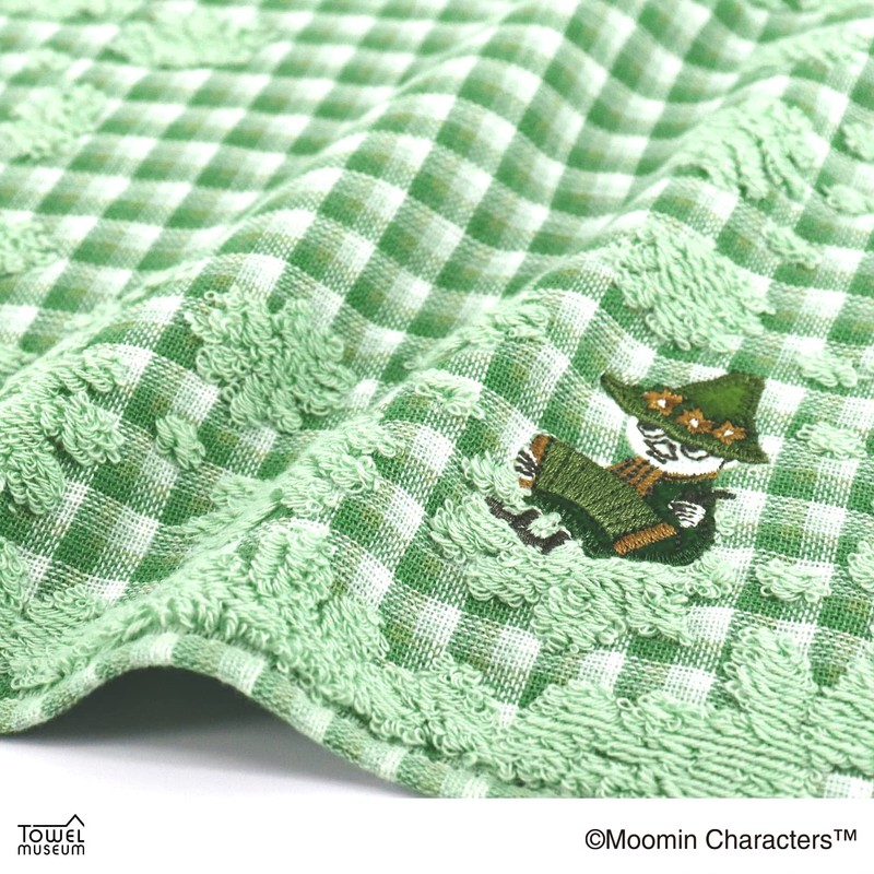 Moomin MOOMIN Checkered Flower Towel Handkerchief, Green, Packed in Packaging,