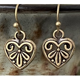 Bronze Etched Heart Charm Dangle Earrings Love Romance Valentine Jewelry Earrings for Women #3298FE86