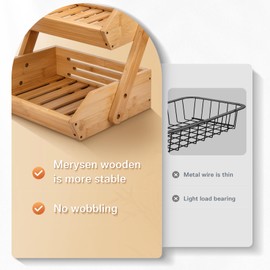 Merysen 2 Tier Fruit Basket For Kitchen- Bamboo Fruit and Vegetable Storage Bowl Stand For Kitchen Countertop, , Produce Basket Fruit Holder for Potato, Onion, Bread, Snack Storage