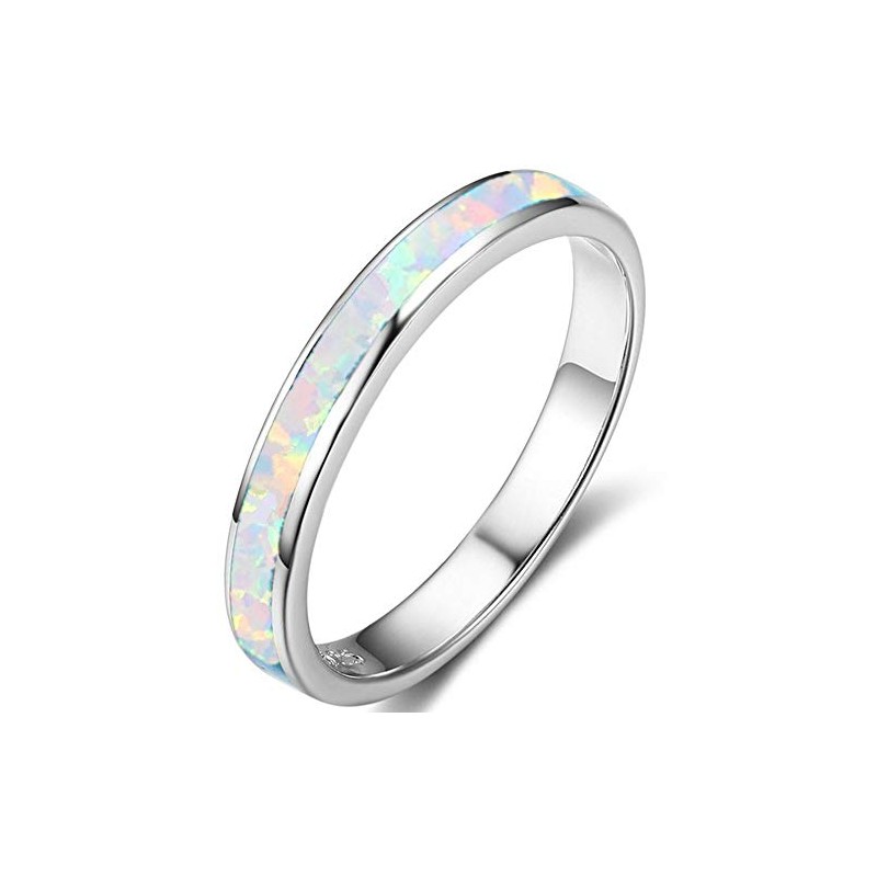 Stainless Steel Fire Opal Inaly Half Eternity Wedding Band Ring,