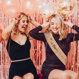 BAHABY Rose Gold 30th Birthday Sash for Her, Talk thirty to me, Party Supplies, 1 Count (Pack of 1), Adult, Female, Hairband, Glitter Infused Polyester, Securing Hair