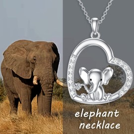 MEIDERBO Elephant Necklace 925 Sterling Silver Heart Elephant Pendant Necklace Jewelry Gifts for Women