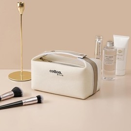 Cotton.BYLIS Cosmetic Bag, Canvas Makeup Pouch, Light Beige Travel Bag