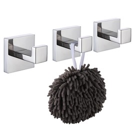 KOKOSIRI Bathoom Towel Hook Wall Mount Square Bath Robe Hook Coat Hook Kitchen Garage Heavy Duty SUS 304 Stainless Steel 3 Pack Polished Chrome B1010CH-P3