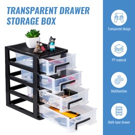 HEALLILY Desktop Storage Drawers Stackable Plastic Drawer Unit Plastic Storage Drawer Storage Box Shelf 4- Drawer Organizer Unit for Office Bedroom