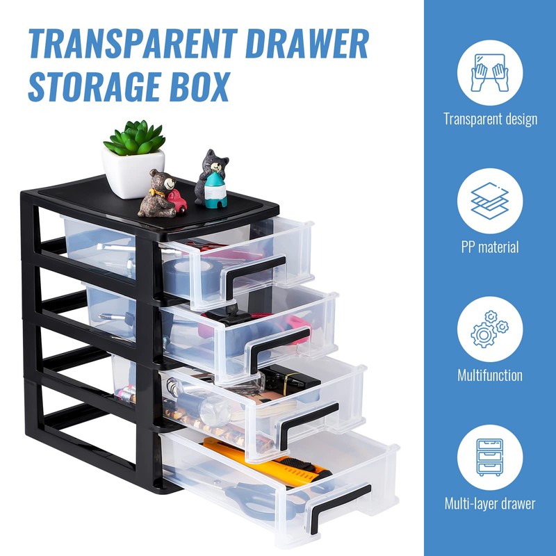 HEALLILY Desktop Storage Drawers Stackable Plastic Drawer Unit Plastic Storage