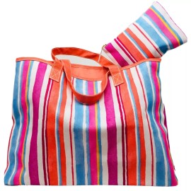 Estée Lauder New 2 Piece Set Tote and Small Zip Bag Shopper Carryall Rainbow Stripes