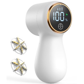 Rechargeable Fabric Shaver Lint Remover, Sweater Shaver with 3-Speed Control, LED Display Clothes Shaver, 6-Leaf Stainless Steel Blades, Suitable for Clothes, Sweater, Couch, Blanket, Wool (White)
