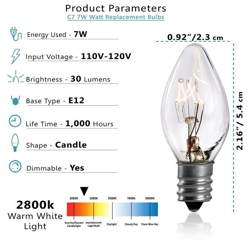 7 Watt Night Light Replacement Bulbs - 12 Pack Salt