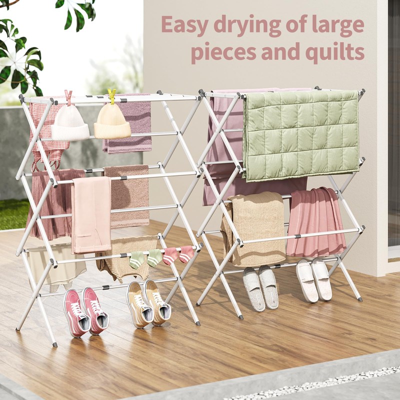 APEXCHASER Clothes Drying Rack Folding - 3 Tier Laundry Drying