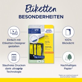 Avery Zweckform, L4765-20, Filing Labels, 20 Sheets, for Slim Ring Binders, like Leitz, Elba, Esselte, Mehle, Herlitz, Bene, 192 x 38 mm