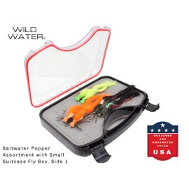 Wild Water Fly Fishing Freshwater/Saltwater Large Foam Popper Assortment,12 Flies with Wild Water's Small Fly Suitcase