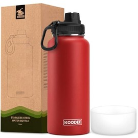 SASEUM Sport Water Bottle 32oz Stainless Steel Double Wall Vacuum Thermal Mug with Leak Proof Spout Lids, Wide Mouth Metal Insulated Water Jug for Gym and Travel（Red）