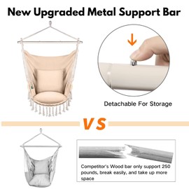 Flexzion Hammock Chair Swing, Hanging Swing Seat for Bedroom, Porch, Backyard, Garden, Indoor, Outdoor Hammock Chair with 2 Cushion Seats, 2 Inside Pockets for Kids and Adults up to 330 Pounds (White)