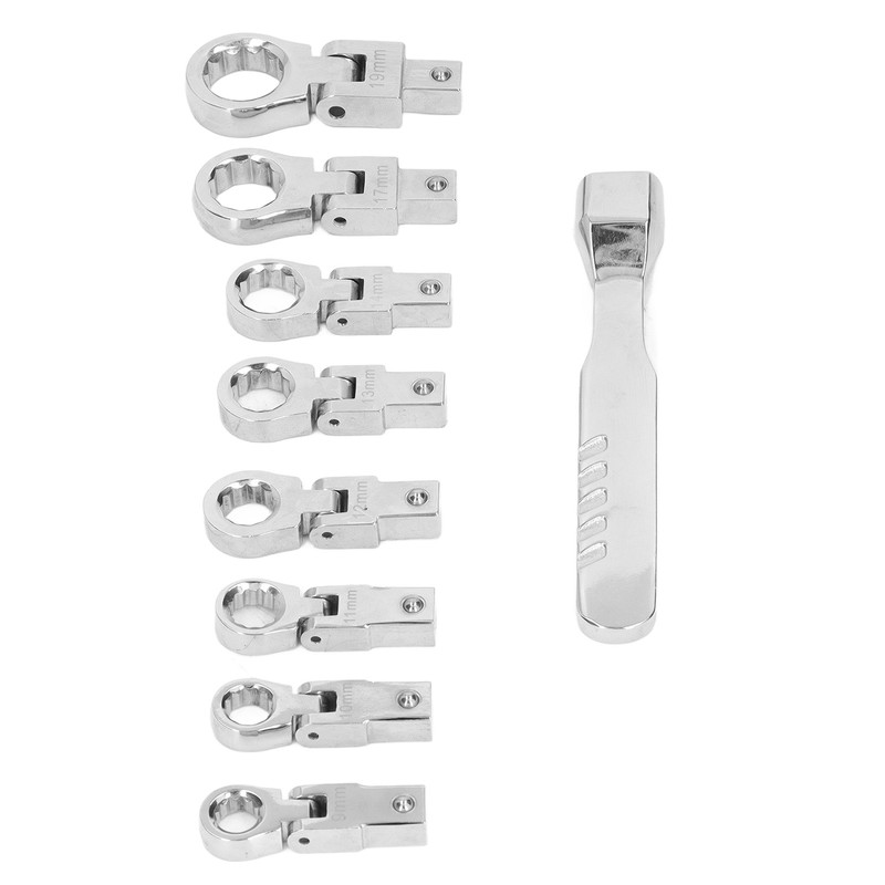 9Pcs Interchangeable Ratchet Wrench Chromium Vanadium Steel Box Wrench Set