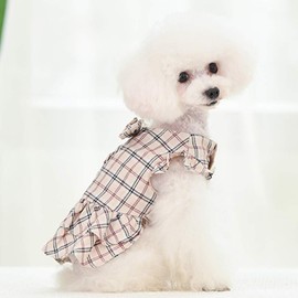 NACOCO Dog Grid Dress with Leash Small Pet Puppy Cute Lace Skirt Sweet Pet Summer Clothes