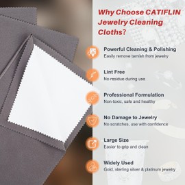 CATIFLIN 3 paños de limpieza de joyas de revestimiento múltiple, paño de pulido grande, paño de limpieza de joyas 100% algodón para joyas de oro, plata y platino (gris oscuro, 10 x 12 pulgadas)