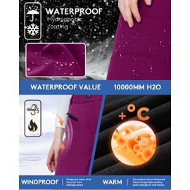 WULFUL Women's Snow Ski Pants Waterproof Insulated Fleece Lined Winter Softshell Hiking Pants