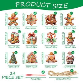 24-Piece Christmas Paper Ornaments Set, Christmas Hanging Pendants for Christmas Decor with Lanyard, Gingerbread Man and Christmas Tree Decorations, DIY Crafts for Festive Holiday Decor