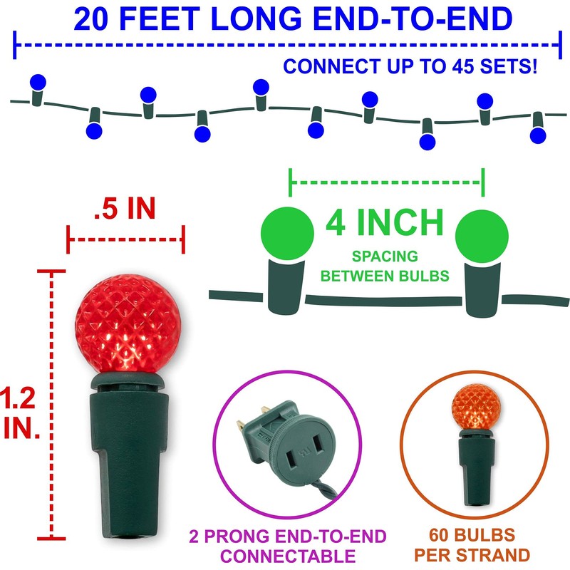 LED Christmas Tree Lights 60 Count, G12 Globe Indoor Outdoor