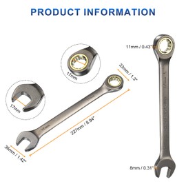 sourcing map 2Pcs Ratcheting Wrench 17mm Metric Open End Wrench 90-Teeth CR-V Steel Nickel Plated Fixed Head Combination Ratchet Wrench for Fasteners Nut Bolt