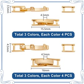 PH PandaHall 24pcs 2 Sizes18K Gold Plated Necklace Extender, 3 Colors Bracelet Extender Foldover Extension Jewelry Clasps Fold Over Clasps Bracelets Clasps and Closures for DIY Jewelry Crafts Making