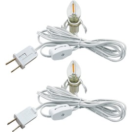 2 Pack Accessory Cord with 2 C7 Led Light Bulb Candelabra-Base E12 Socket White Cord with On/Off Switch Plugs for Holiday Decorations Christmas Village House