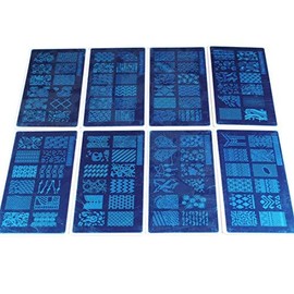 Finger Angel 16 Different Design Nail Art Stamping Plates with White Holder Nail Template + 1 Pcs Square Green Rubber Stamper DIY Nail Art Image Stamp Plate Manicure Template Nail Art Tools