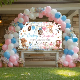 Mocsicka Cowboy or Cowgirl Gender Reveal Backdrop Banner Western Rodeo Theme Gender Reveal Party Decorations Photo Booth Props