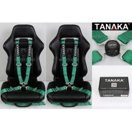 Tanaka 2X TANAKA UNIVERSAL GREEN 4 POINT CAMLOCK QUICK RELEASE RACING SEAT BELT HARNESS