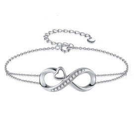 MABELLA Infinity Heart Adjustable Bracelet,925 Sterling Silver Endless Love Jewelry for Women