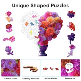 Wooden Puzzles for Adults, Heart Flower Vase 520 Pieces Wooden Jigsaw Puzzles,Unique Shaped Puzzle Gift for Adults and Kids on Birthday Thanksgiving,Challenging Family Puzzle Games(16.9''x16.9'')