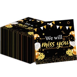 50 pcs Farewell Party Decoration We Will Miss You Party Napkins Going Away Party Disposable Paper Napkins Black and Gold Goodbye Party Supplies for Leaving Retirement Graduation Party Decor Set