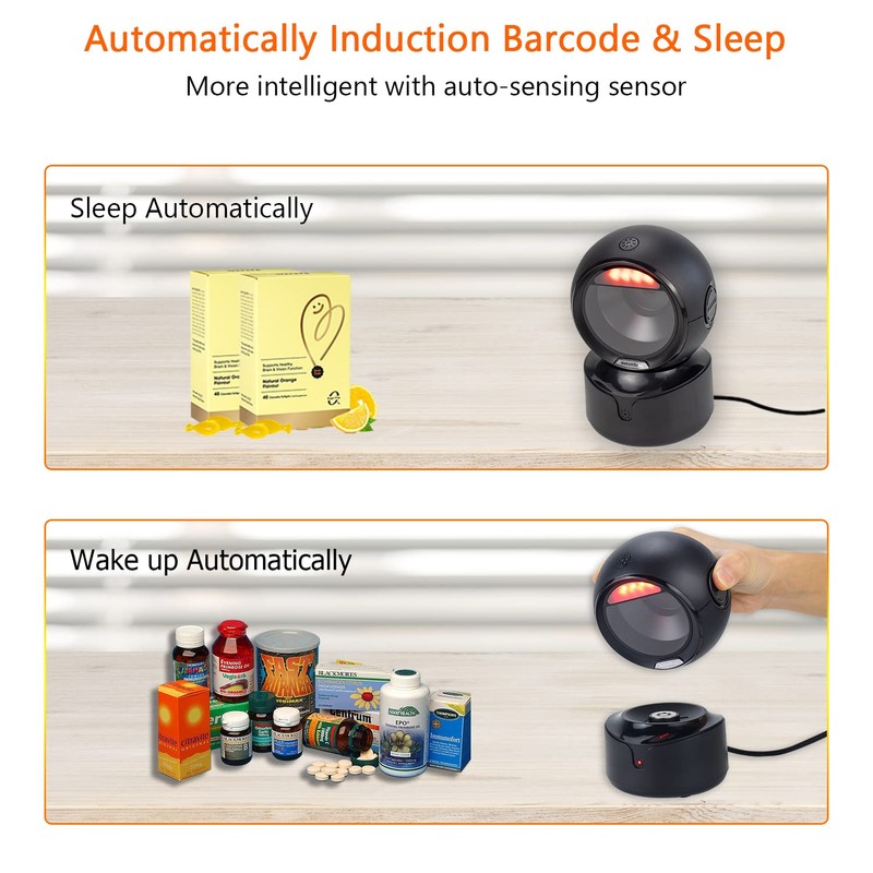 NetumScan Automatic Omnidirectional Desktop Barcode Scanner, Hands Free USB Wireless