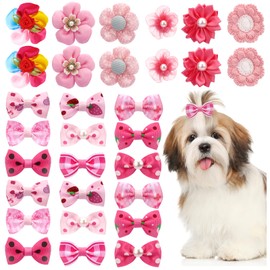 Draupnir 30PCS(15pairs) Small Dog Hair Bows, Dog Bows Small Size Dog with Rubber Bands Handmade Puppy Bows Dog Hair Accessories Cute Puppy Dog Small Hair Bows Grooming Hair Accessories (Pink) ﻿