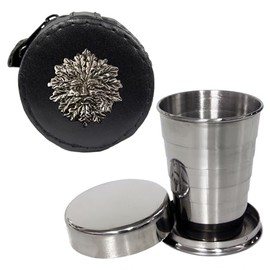 Knight 2oz Collapsible Drinking Cup with Leather Green Man Case
