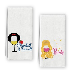 Bnzolyoia Funny Wine Kitchen Towels Set, Wine Gifts for Women, Bar Towels for Bartender, Cocktail Hand Dishcloth for Home Bar Kitchen Decor 16x24, Set of 2
