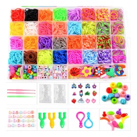 KINICHPLAY Kit Ms De 2500 Bandas Elsticas De Colores Para Hacer Pulseras, Set De Manualidades Diy Con Caja Organizadora, Cuentas Y Dijes, Ideal Para  