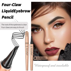 LINXINS Eyebrow Pencil, 3D Waterproof Microblading Eyebrow Pen 4 Fork Tip Tattoo Pencil Long-Lasting Defined Brow Natural Makeup Easy to Remove (Black)