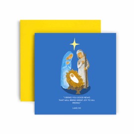 Huxters Religious Christmas Card – I bring you Good News and Joy - Luke 2:10 - Christmas Card for Her Family Jesus Birth Card for Men- 14.8cm