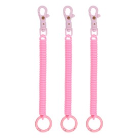 PATIKIL Retractable Coil Springs Keychain, 3 Pack Anti-lost Key Chain Holder Lanyard Cord with Plastic Lobster Clasp Keyring for Keys Wallet, Pink