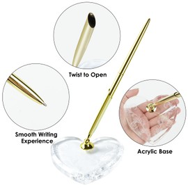 SHIDOW Wedding Signing Pen Set, Acrylic Heart Holder, for Guest Book Acrylic Heart Pen Holder Stand with Gold Signing Pen for Wedding Bridal Engagement Guests Book Ceremony Acrylic Pen Stand (2 Set)