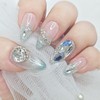 Aqua Bling Handmade Nail Tips - Short Almond / 아쿠아