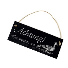 Decorative Door Sign Slate with German Text 'Achtung Wir wachen Here' [German Language] 22 x 8 cm