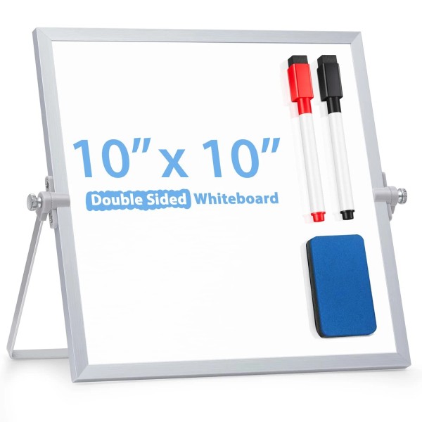 ARCOBIS Small WhiteBoard with Stand 10" X 10", Magnetic Double-Sided